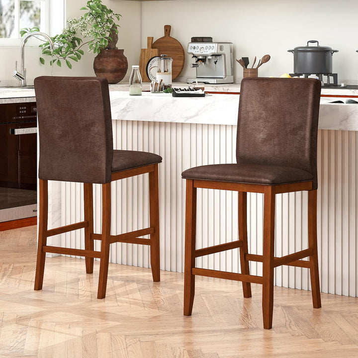 Giantex 26" Bar Stools Set of 2/4 Upholstered Counter Height Bar Chairs with Solid Rubber Wood Legs