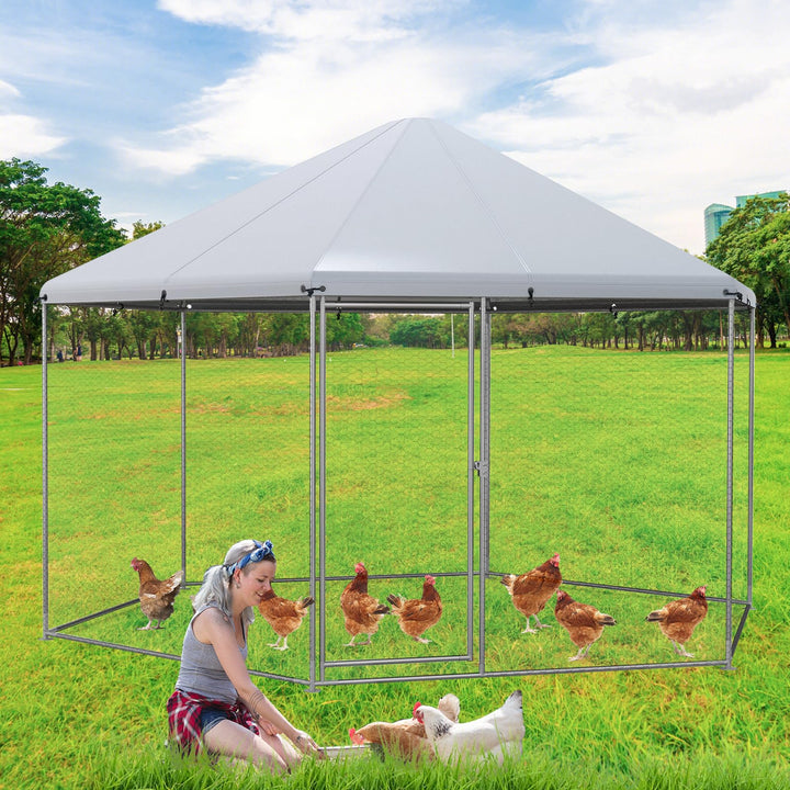 Giantex Large Metal Chicken Run - 13ft Hexagon Walk-in Chicken Coop