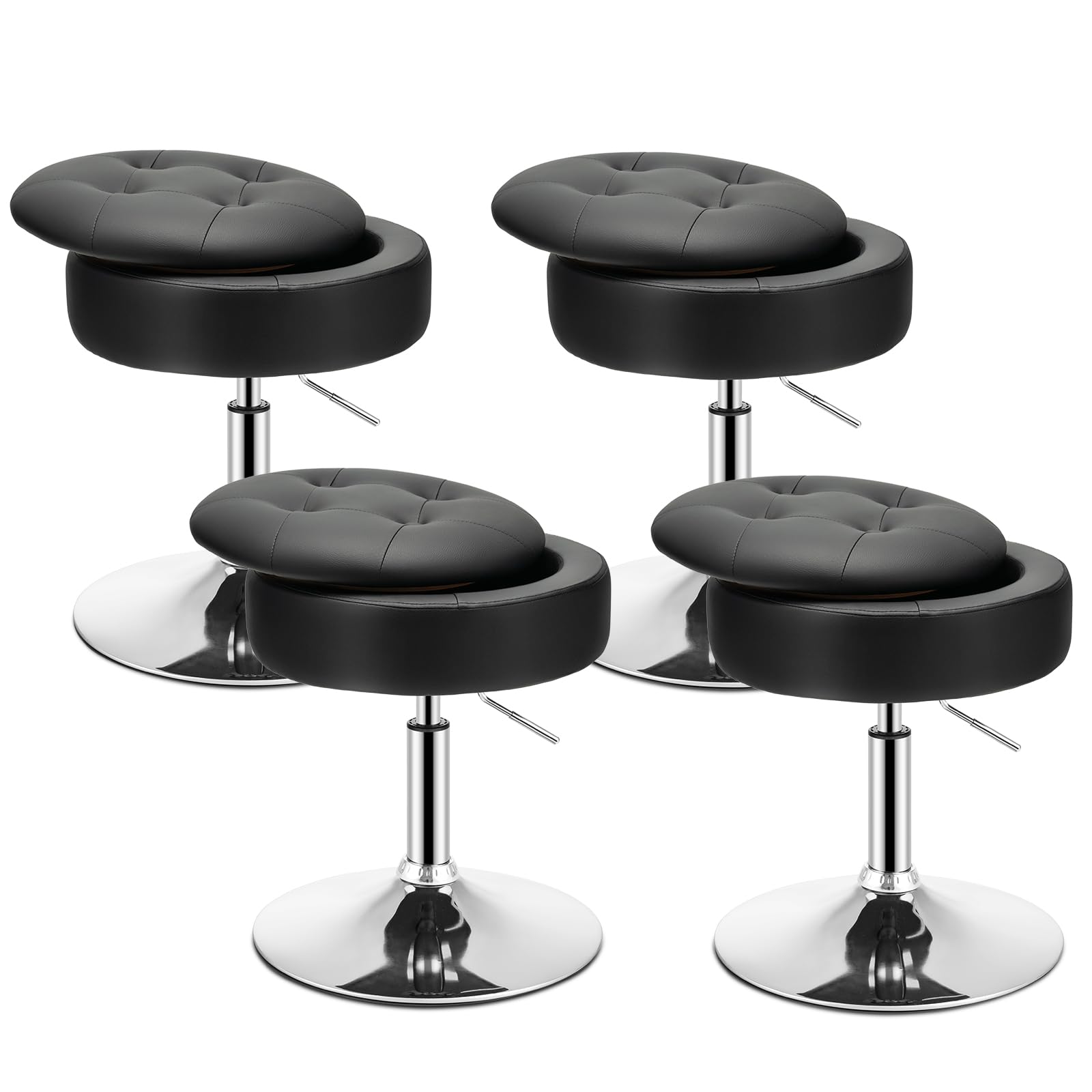 Giantex Adjustable Swivel Vanity Stool - 360° Swivel 20’’-26’’ Height Adjustable Tufted Round Storage Ottoman