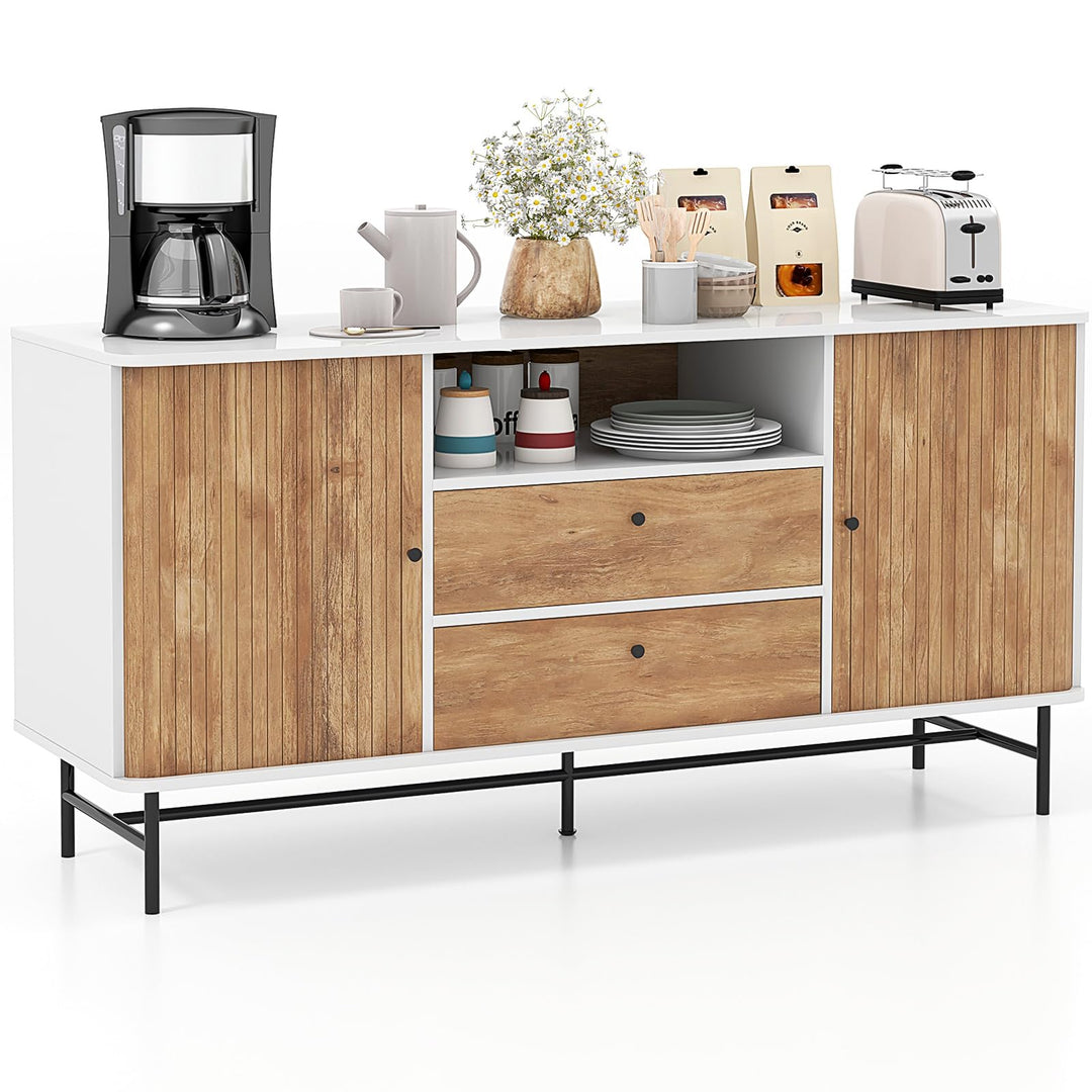 Giantex Buffet Cabinet with Storage, 59" Modern Coffee Bar Sideboard w/Sliding Tambour Doors