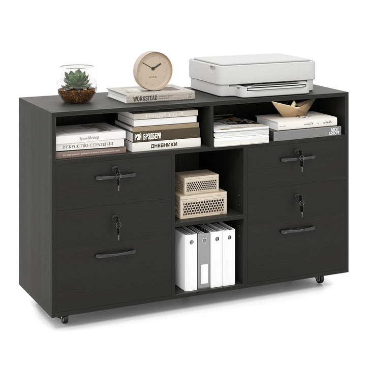 Giantex 4-Drawer Lateral File Cabinet with Lock & 5 Rolling Wheels (2 Lockable)