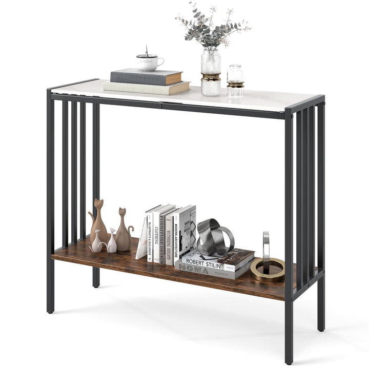 Giantex  2 Tier Industrial Entryway Table with Sintered Stone Tabletop and Open Shelf
