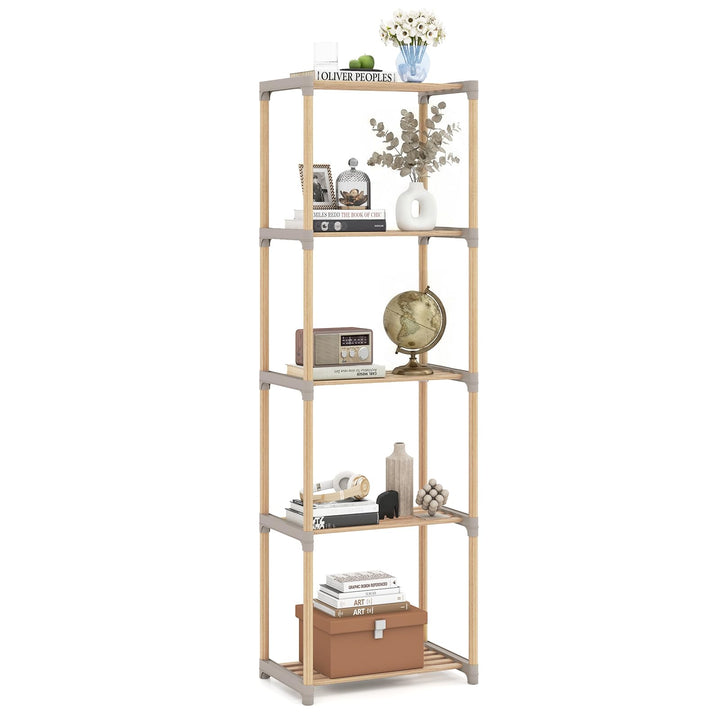 Giantex 5-Tier Bookshelf | Pine Wood Bookcase with Freestanding Storage Organizer