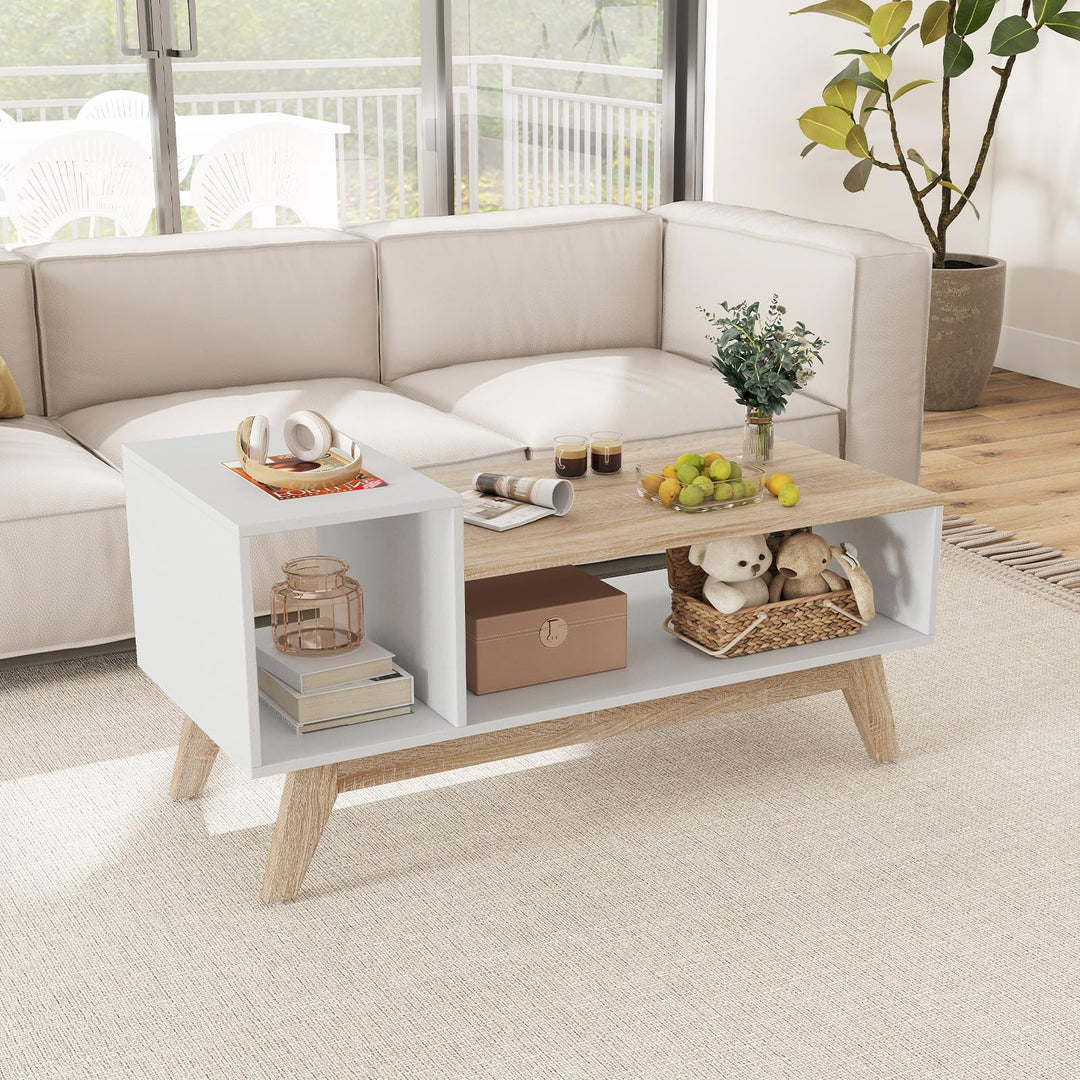 Giantex 2-Tier Coffee Table with Storage Mid Century Modern Center Table