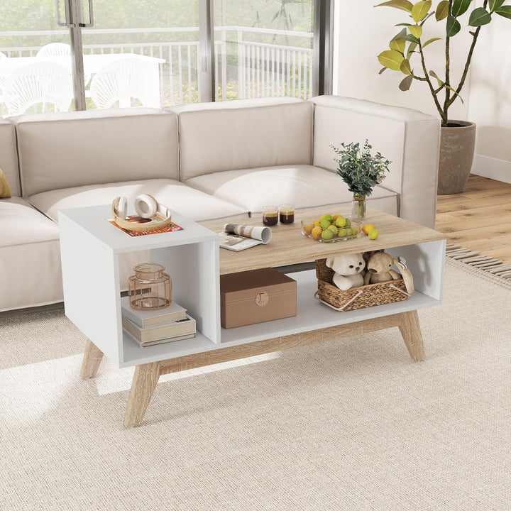 Giantex 2-Tier Coffee Table with Storage Mid Century Modern Center Table