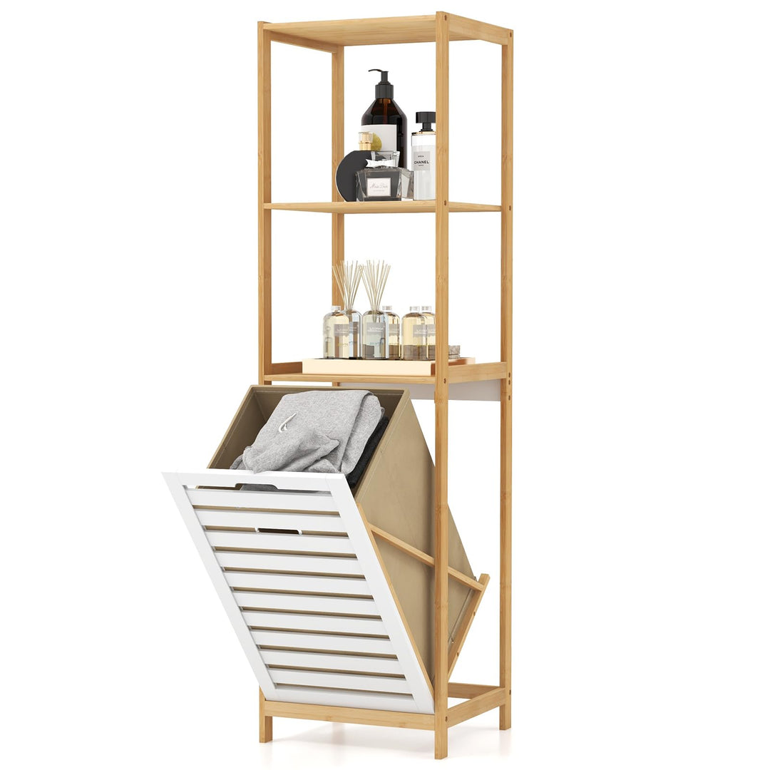 Giantex Tilt Out Laundry Hamper - Laundry Hamper Cabinet with 3 Tier Storage Shelves, Removable Laundry Basket