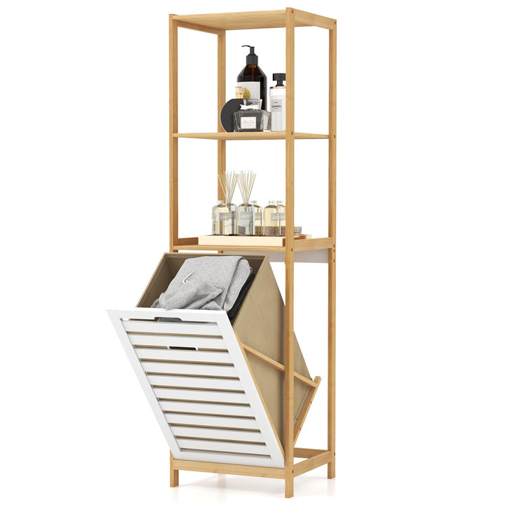 Giantex Tilt Out Laundry Hamper - Laundry Hamper Cabinet with 3 Tier Storage Shelves, Removable Laundry Basket