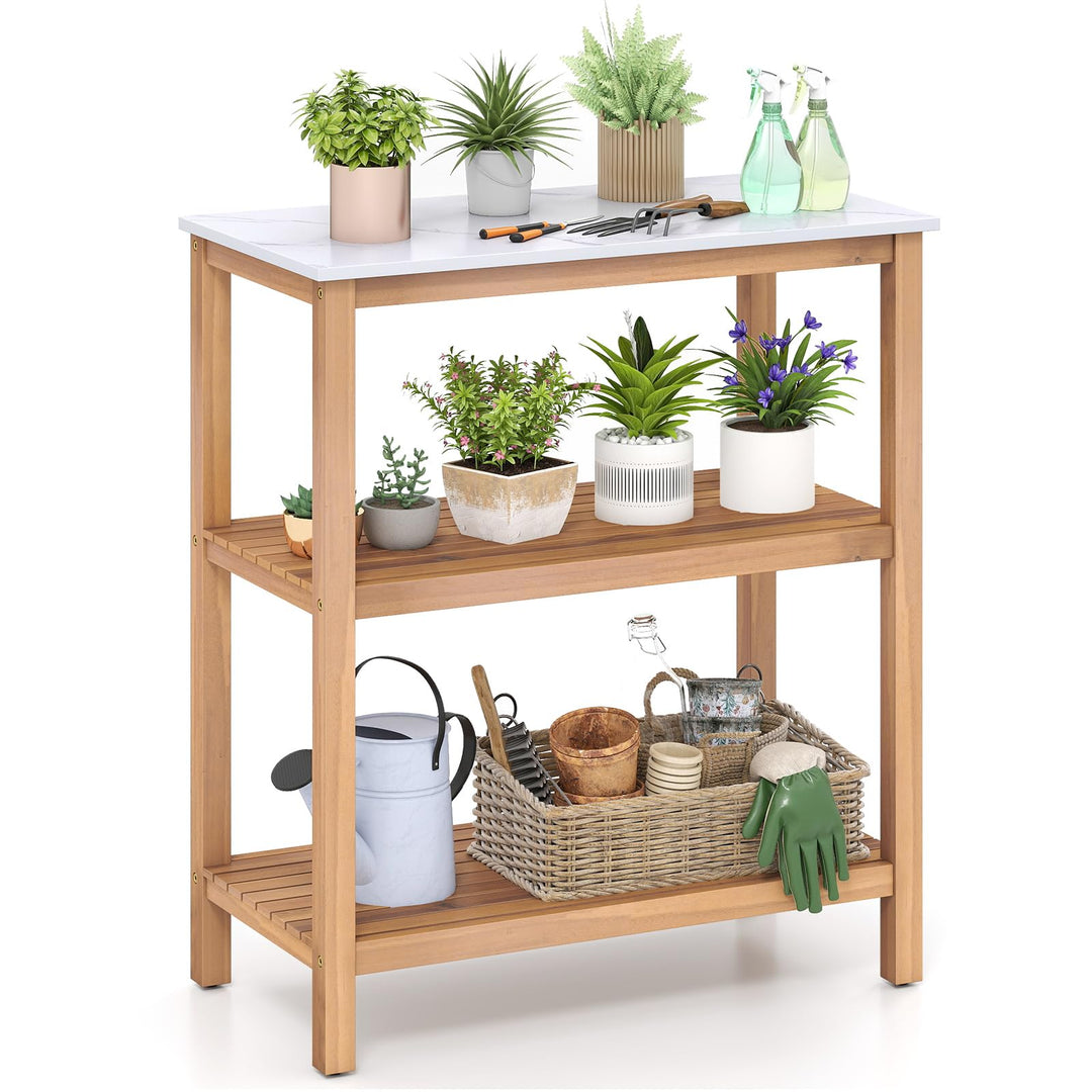 Giantex 3 Tier Outdoor Potting Bench with Faux Marble Tabletop