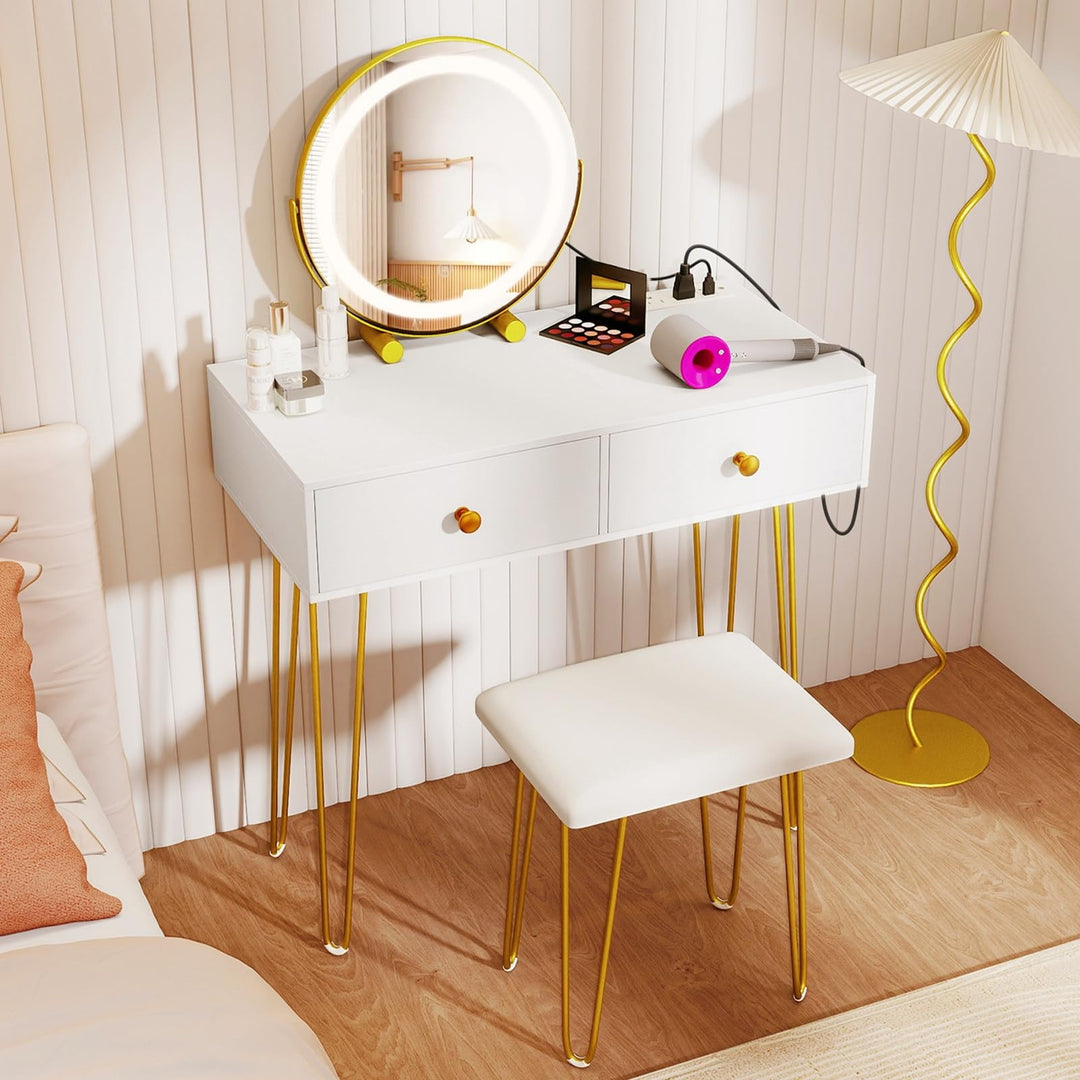 CHARMAID Vanity Desk with LED Lighted Mirror & Charging Station