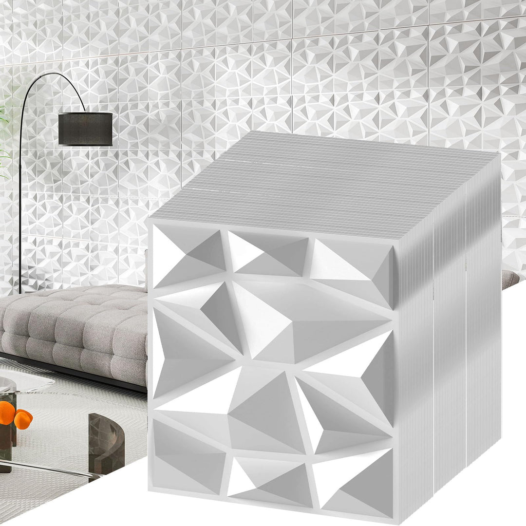 Giantex 50/100 Pack 3D Wall Panels, 12"x12" White PVC Decorative Wall Tiles