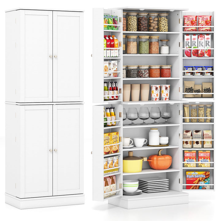 Giantex Kitchen Pantry Cabinet 65.5" Tall Kitchen Hutch w/8-Tier Storage Cabinet 16-Tier Door Shelves