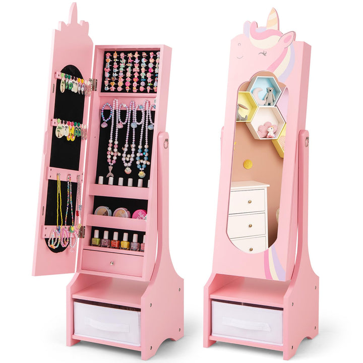 CHARMAID Kids Mirror Jewelry Cabinet - 45.5'' Full Length Mirror with Jewelry Storage
