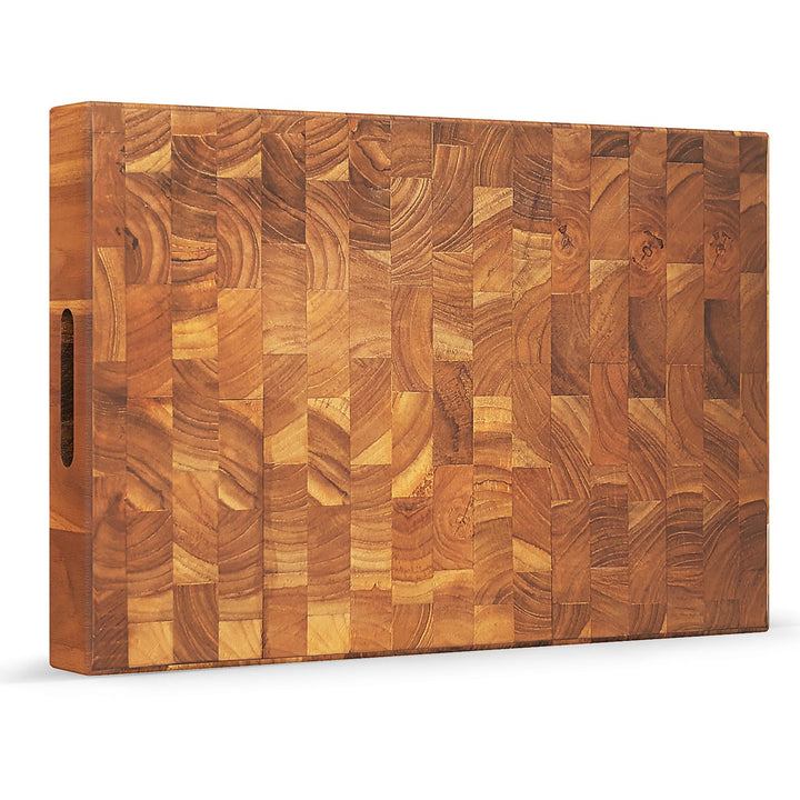 Giantex Teak Wood Cutting Board, 18" End Grain Chopping Block with Hand Grip, Pre-Conditioned With Natural Waxes & Oils