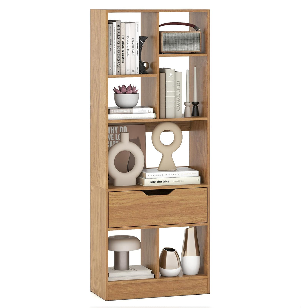 Giantex Bookcase with Drawer 51" Tall Freestanding Storage Organizer（6-Tier)