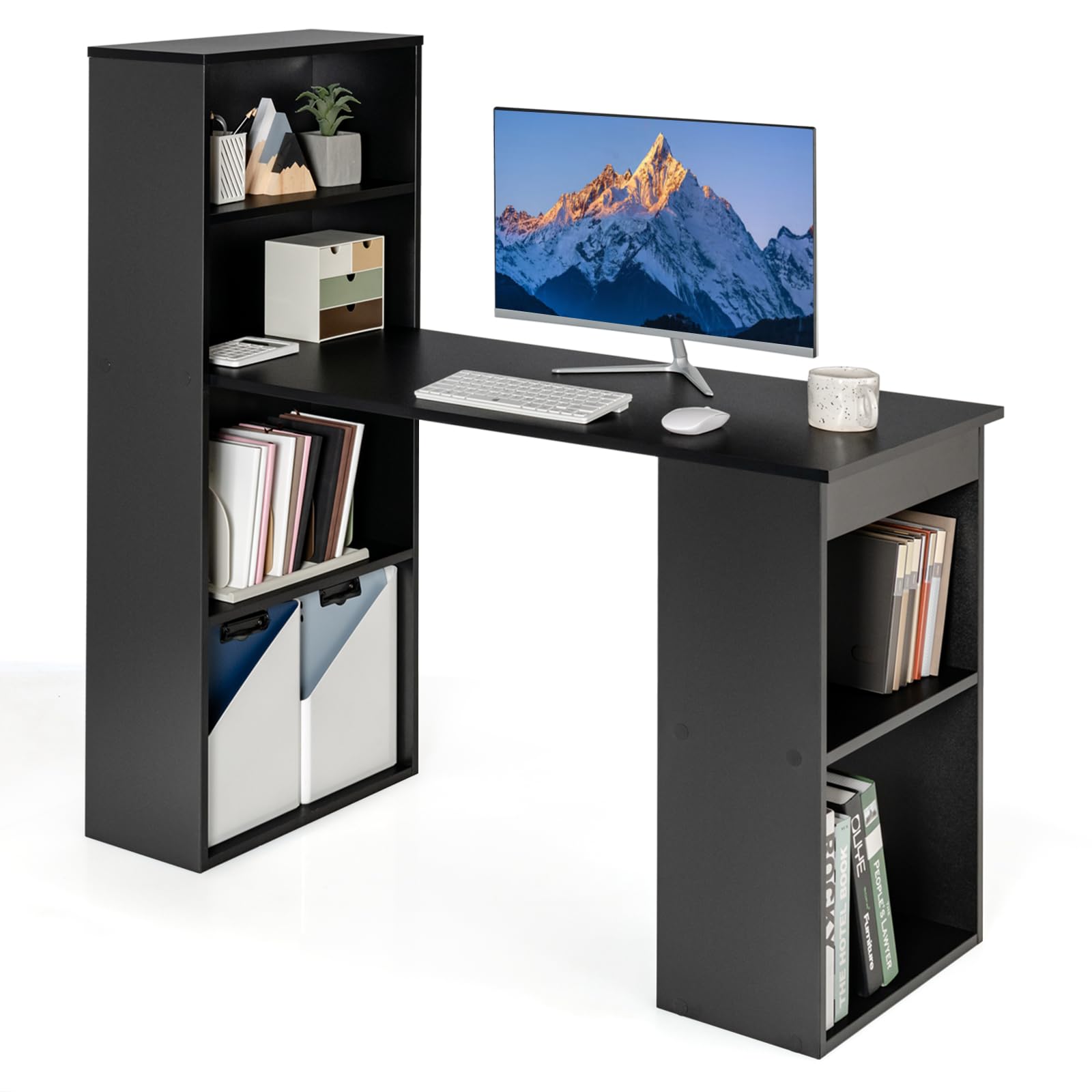 Giantex 48 Inch Computer Desk with Bookshelf, 3-in-1 Home Office Desk with 4-Tier Bookcase & CPU Stand