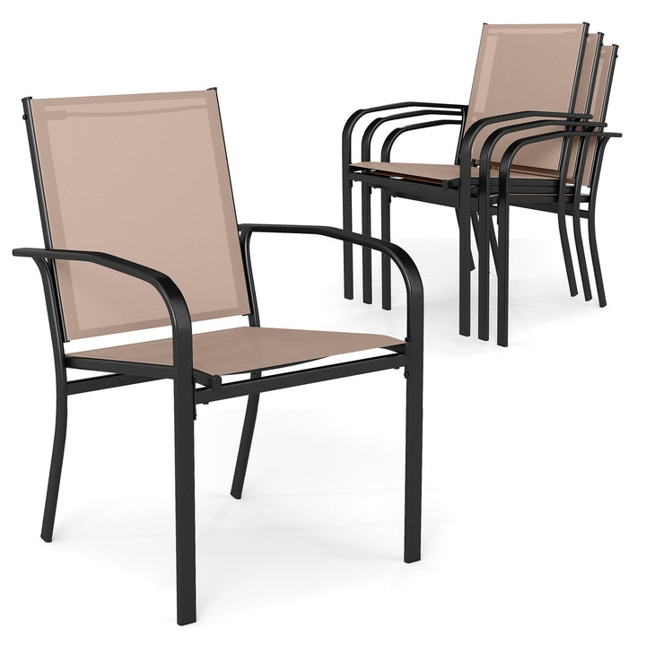 Giantex Stackable Patio Chairs with Breathable Backrest & Wide Seat