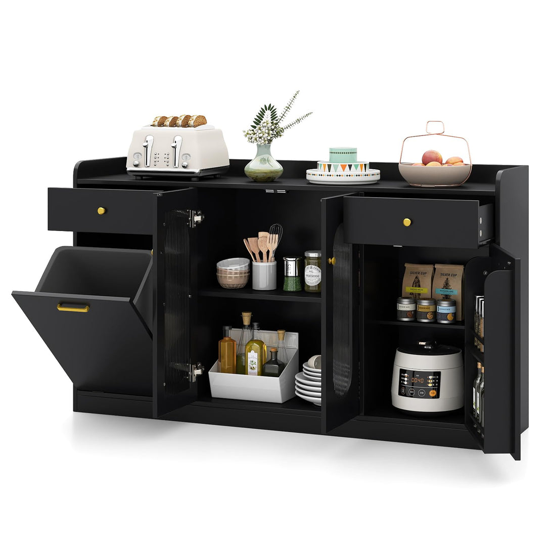 Giantex 55" Farmhouse Buffet Cabinet w/Hidden Tilt Out Trash Can