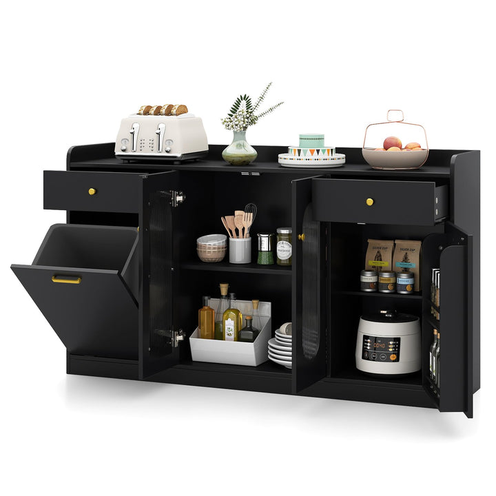Giantex 55" Farmhouse Buffet Cabinet w/Hidden Tilt Out Trash Can