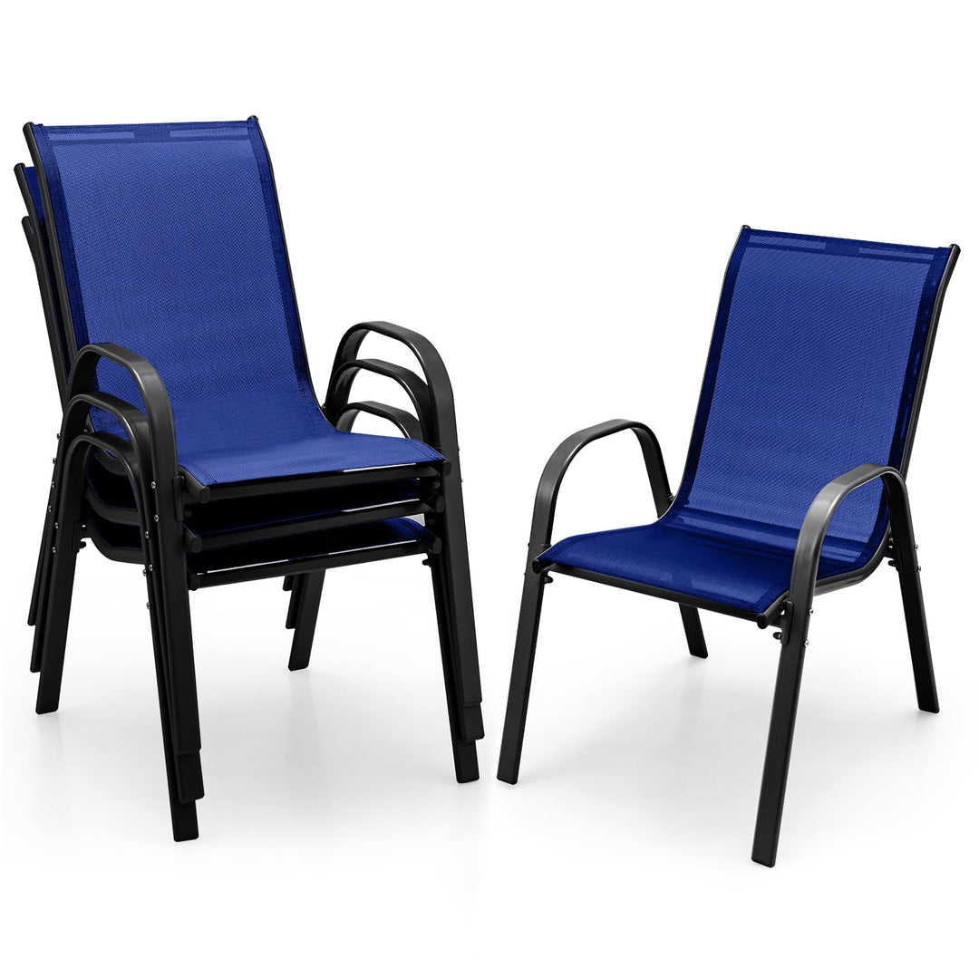 Giantex Stackable Outdoor Dining Chairs with Breathable &amp; Quick-Dry Fabric &amp; Armrests for All Weather