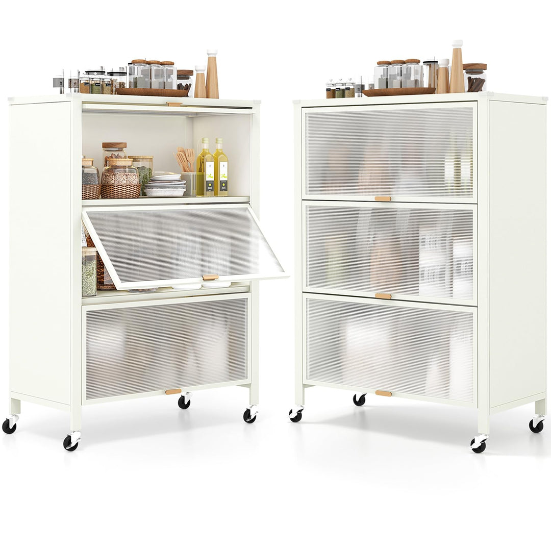 Giantex 4-Tier Kitchen Storage Cabinet, Mobile Folding Kitchen Bakers Rack with Flip-up PC Doors