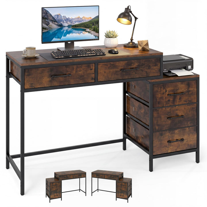 Giantex Reversible Computer Desk with 5 Drawers