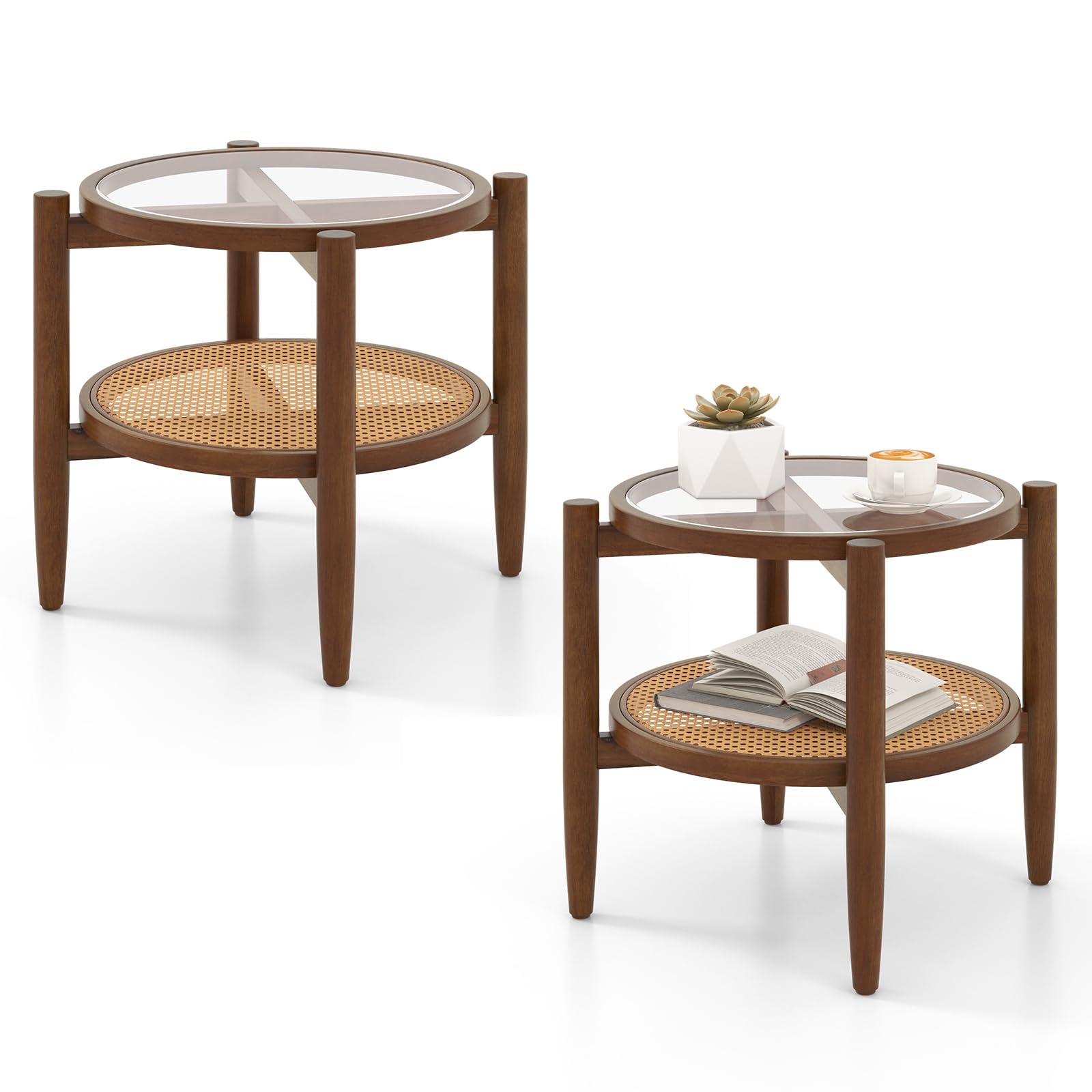 Rattan Round End Table - Giantex