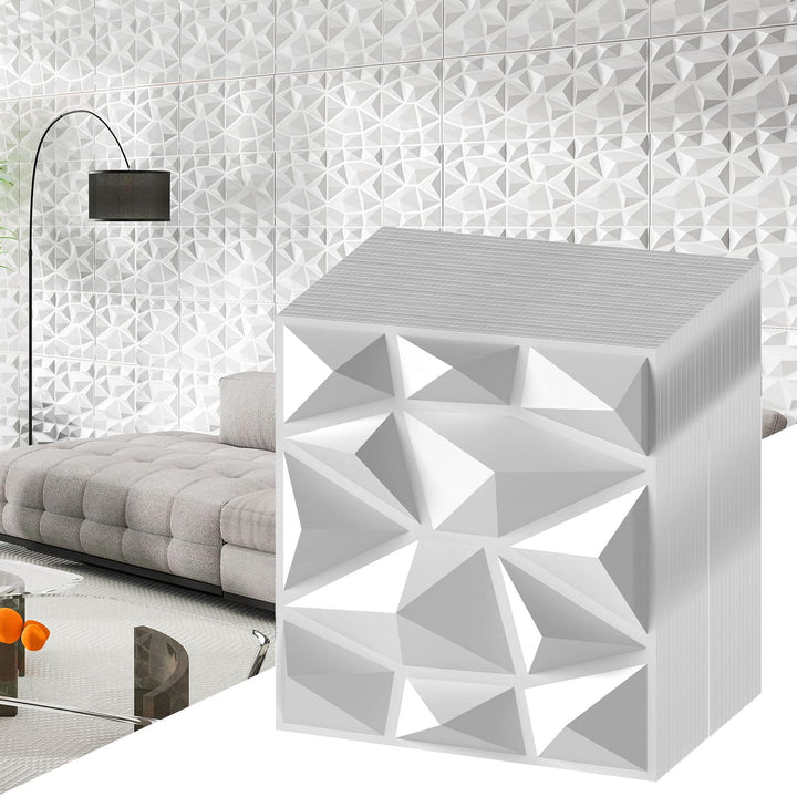 Giantex 50/100 Pack 3D Wall Panels, 12"x12" White PVC Decorative Wall Tiles