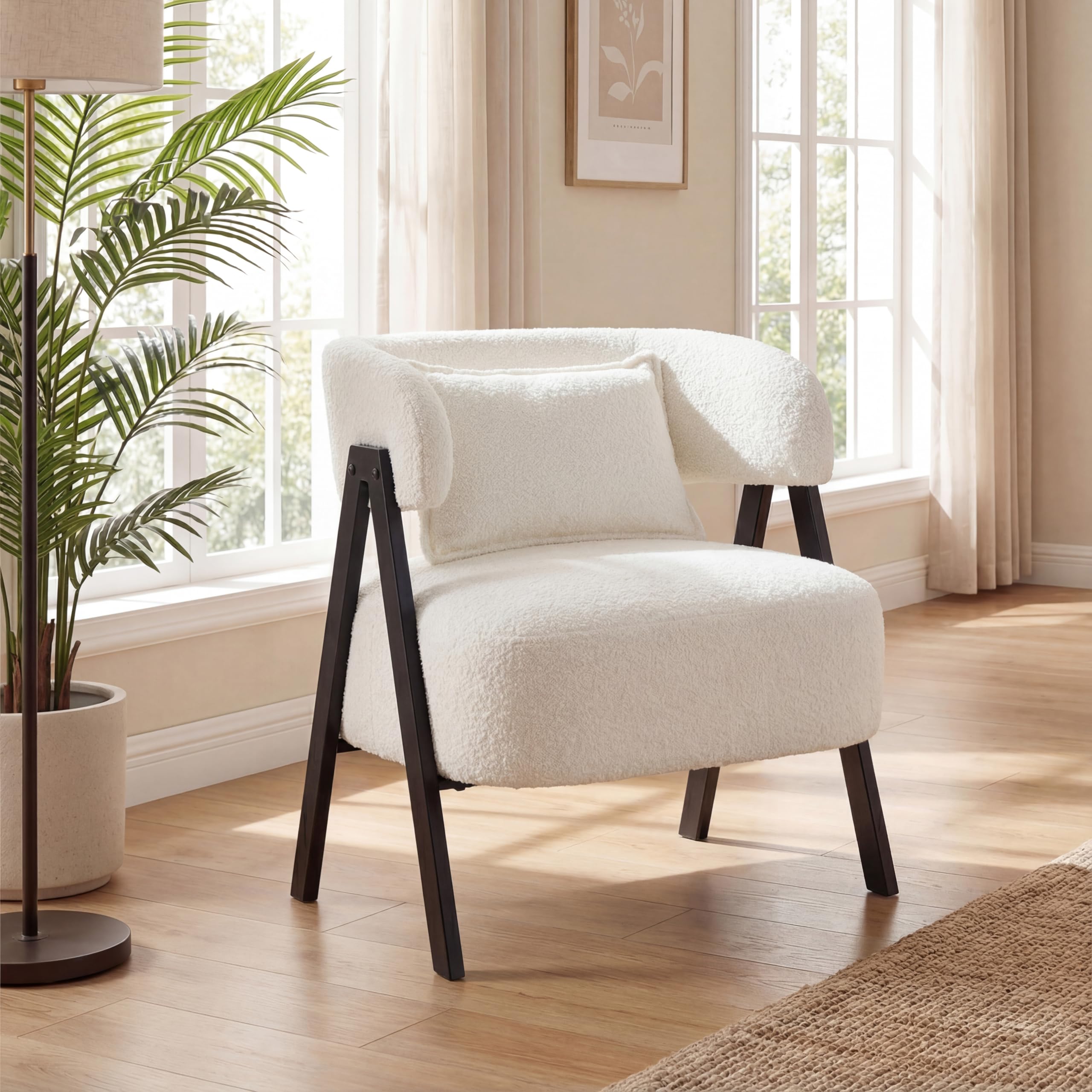 Giantex Barrel Accent Chair Faux Rabbit Fur Upholstered Armchair ...
