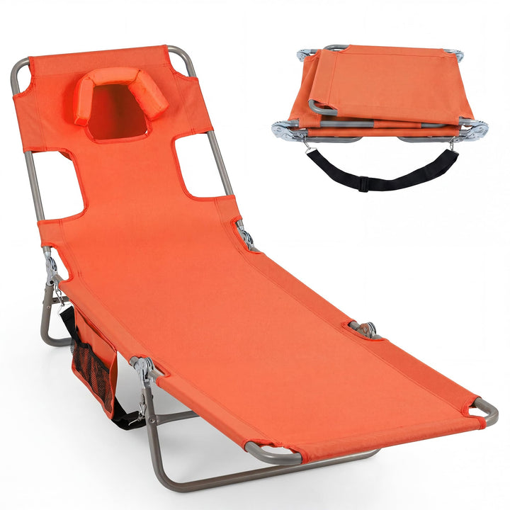 Giantex Folding Tanning Chair with Face Hole &amp; 5-Position Adjustable Backrest (1/2)