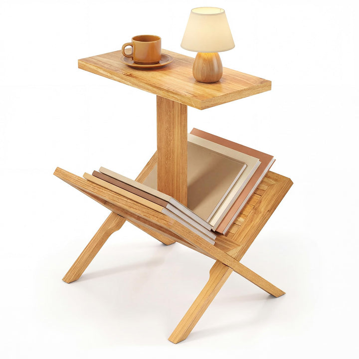 Giantex Side Table Teak Wood Set of 1/2 2-Tier Sofa Couch End Table