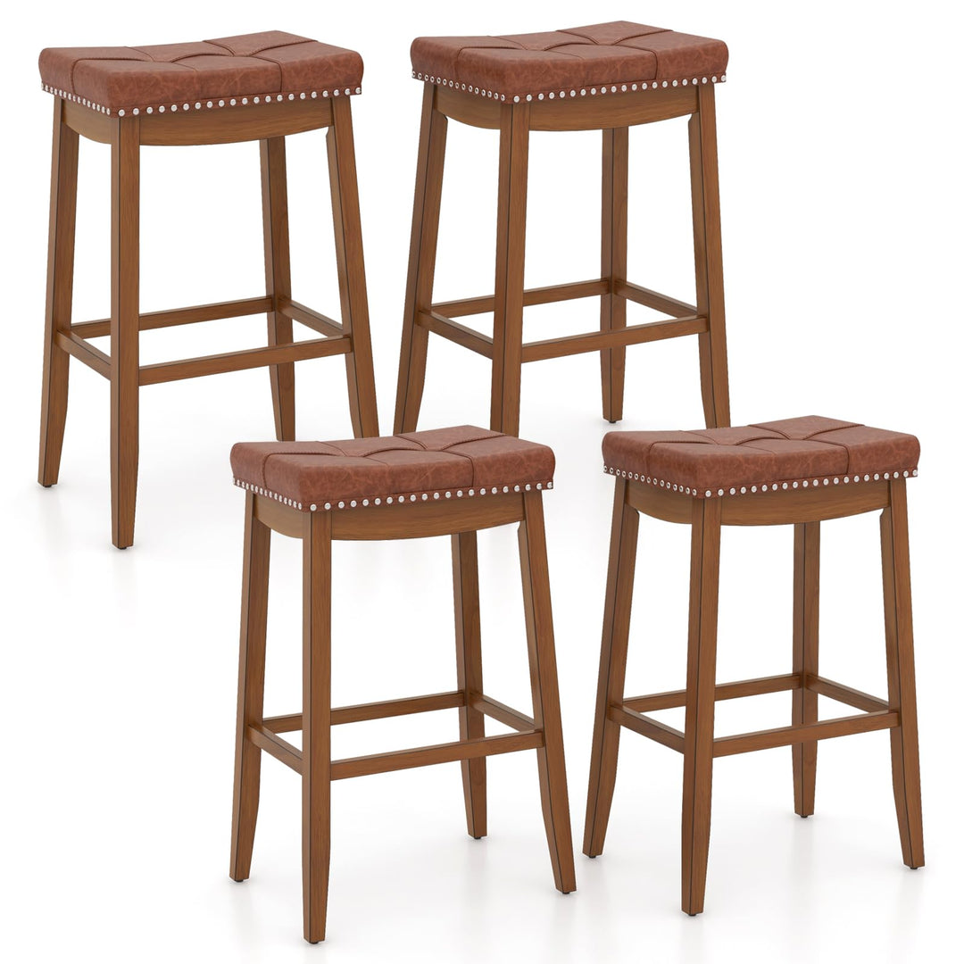 Giantex Bar Stools Set, 29" Counter Height Bar Stools w/Saddle Seat, Footrest, Rivet, Button Tufted, Rubber Wood Frame