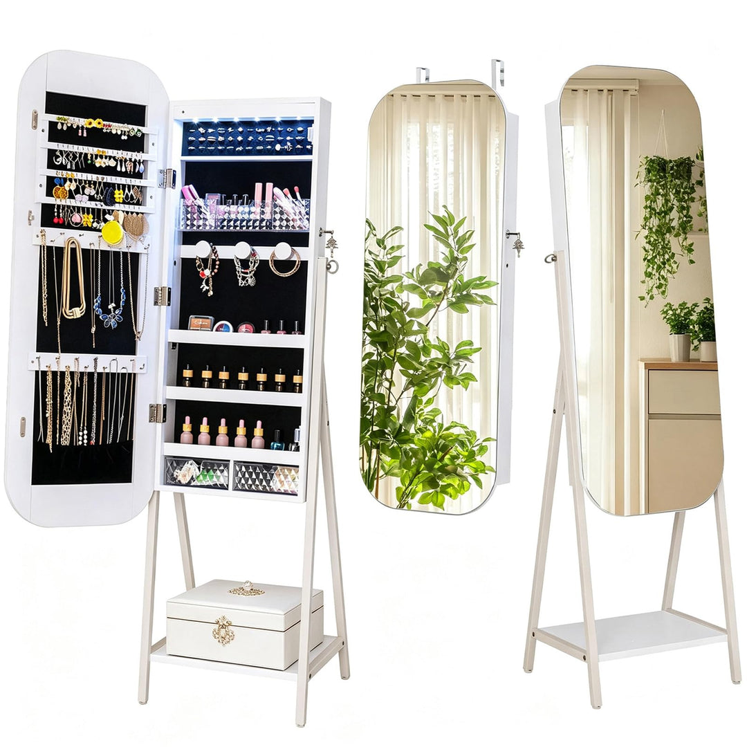 CHARMAID 3-in-1 Jewelry Cabinet Standing with Acrylic Drawers &amp; Bottom Shelf