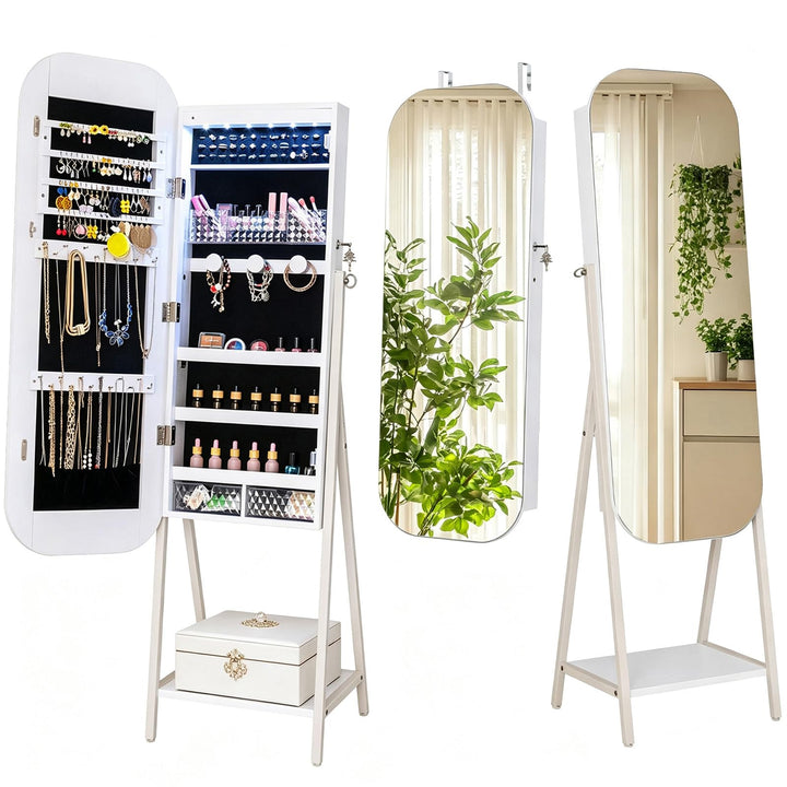 CHARMAID 3-in-1 Jewelry Cabinet Standing with Acrylic Drawers &amp; Bottom Shelf