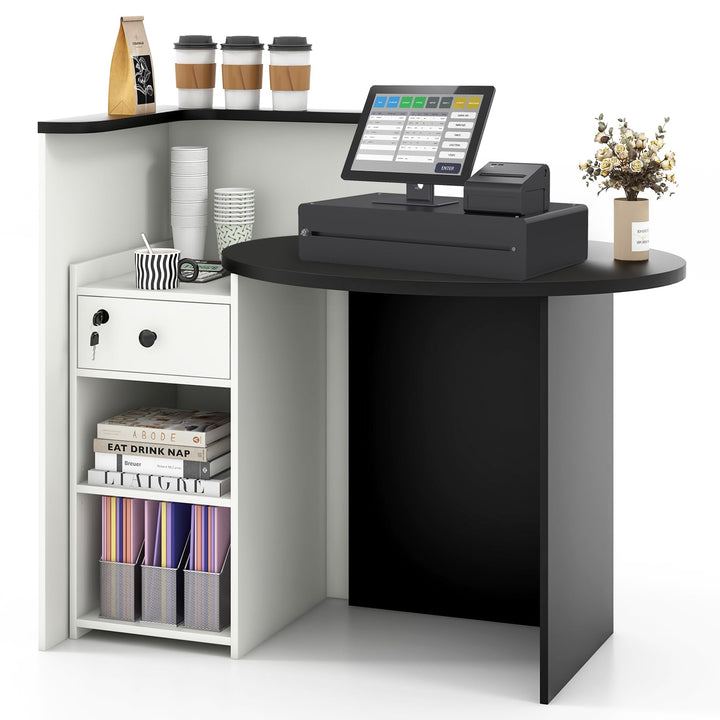 Giantex Reception Desk, Front Counter Desk with Lockable Drawer, Checkout Table with Round Tabletop