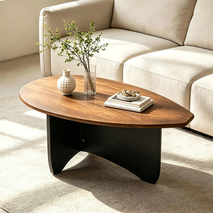 GIANTEX Oval Coffee Table | 35.5" Triangle Coffee table w/T-Shaped Base