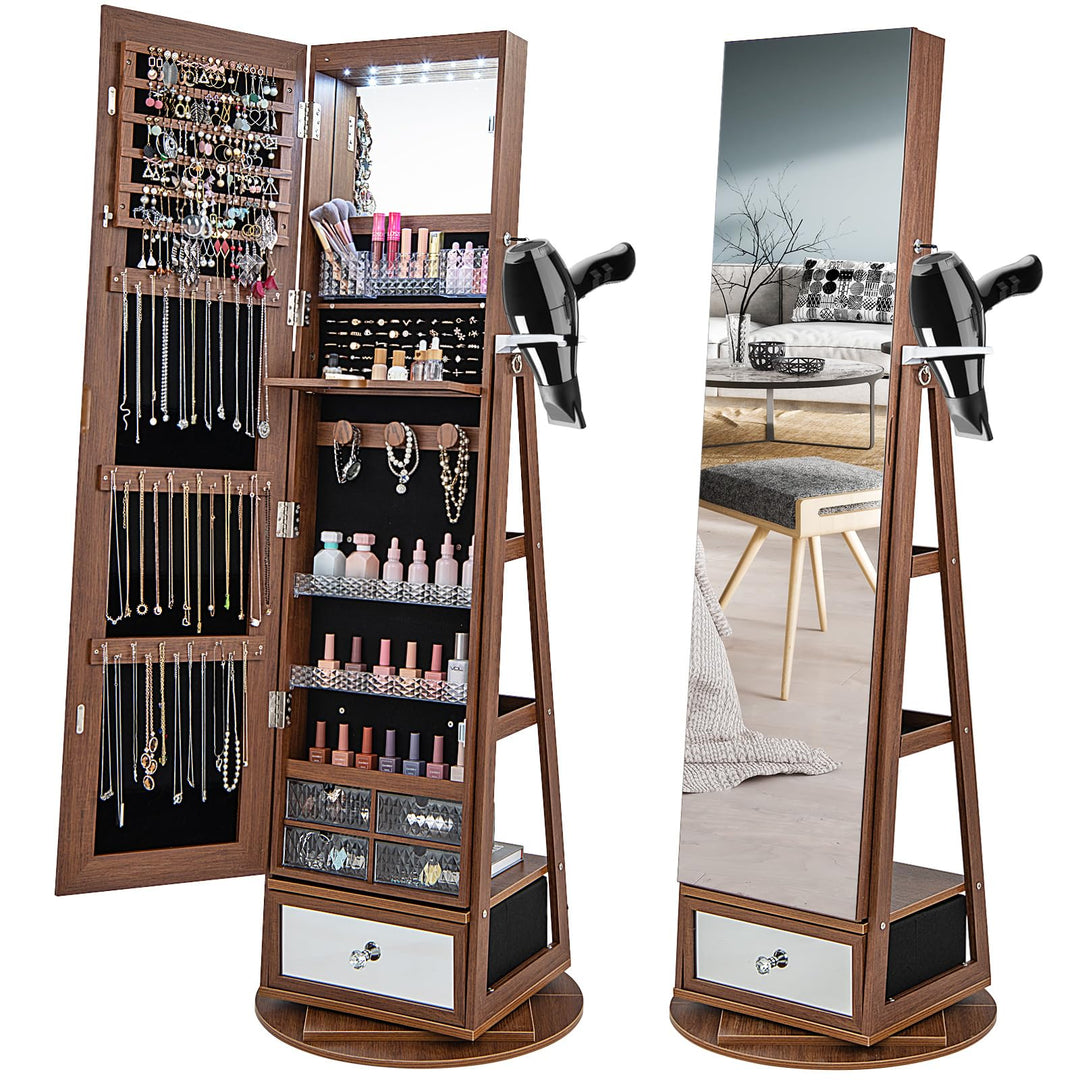 360° Swivel Jewelry Cabinet Armoire with 64.5" H Full Length Mirror - Giantex