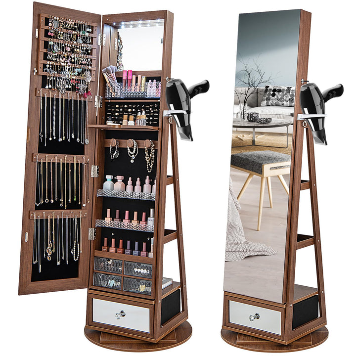 360° Swivel Jewelry Cabinet Armoire with 64.5" H Full Length Mirror - Giantex