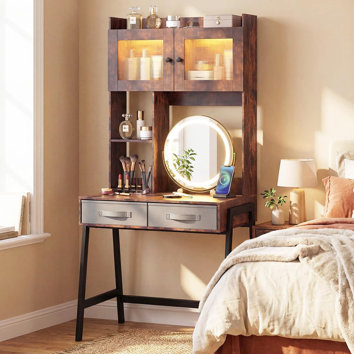 CHARMAID 67'' Tall Vanity Desk with LED Mirror