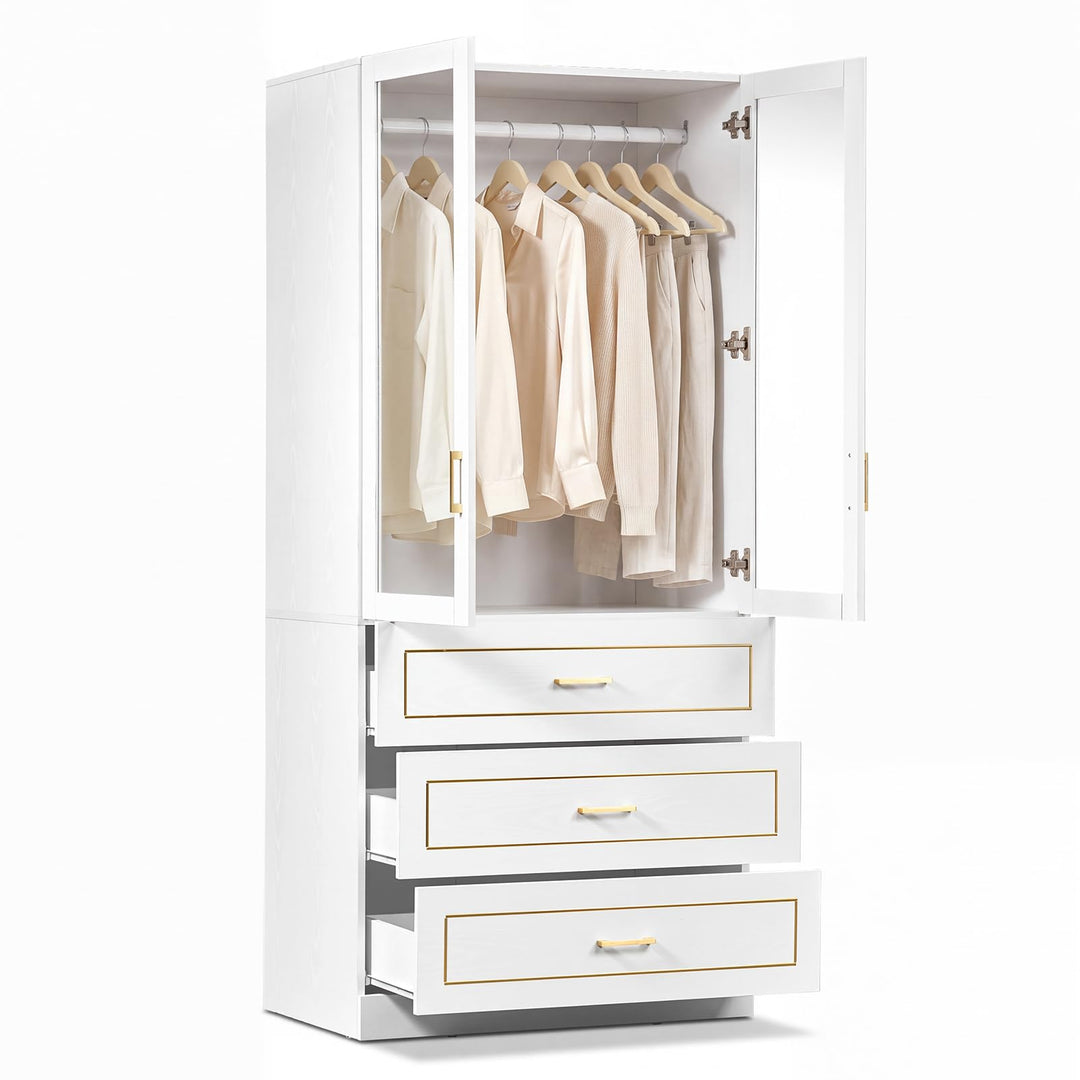 GIANTEX 71" Freestanding Armoire Wardrobe Closet with 2 Glass Doors &amp; 3 Drawers