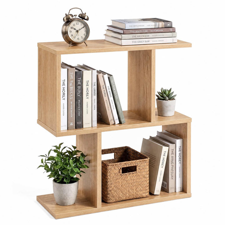 GIANTEX 3-Tier Wood S-Shaped Geometric Bookshelf