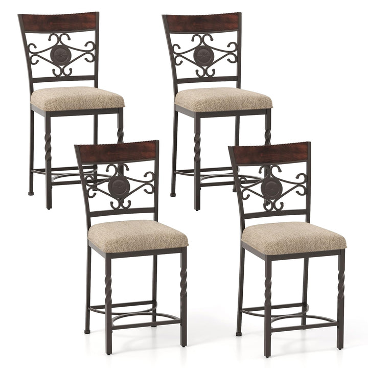 Giantex 25" Counter Height Bar Stools Set, Vintage Upholstered Barstools w/Back