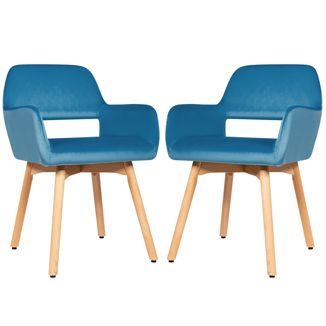 Set of 2 Velvet Dining Chairs, Modern Leisure Accent Living Room Chair w/Wood Legs, Non-Slip Foot Pads