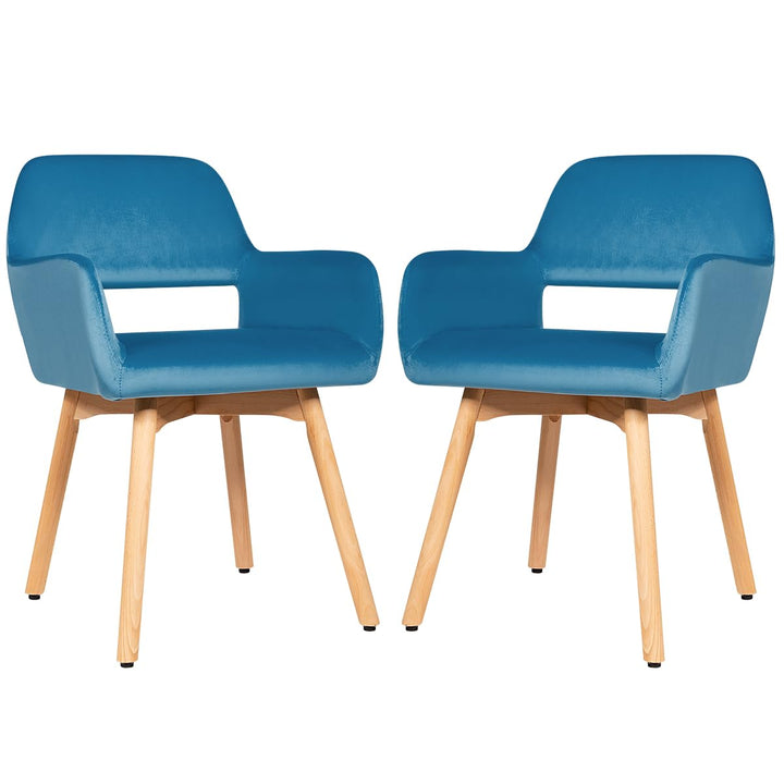 Set of 2 Velvet Dining Chairs, Modern Leisure Accent Living Room Chair w/Wood Legs, Non-Slip Foot Pads