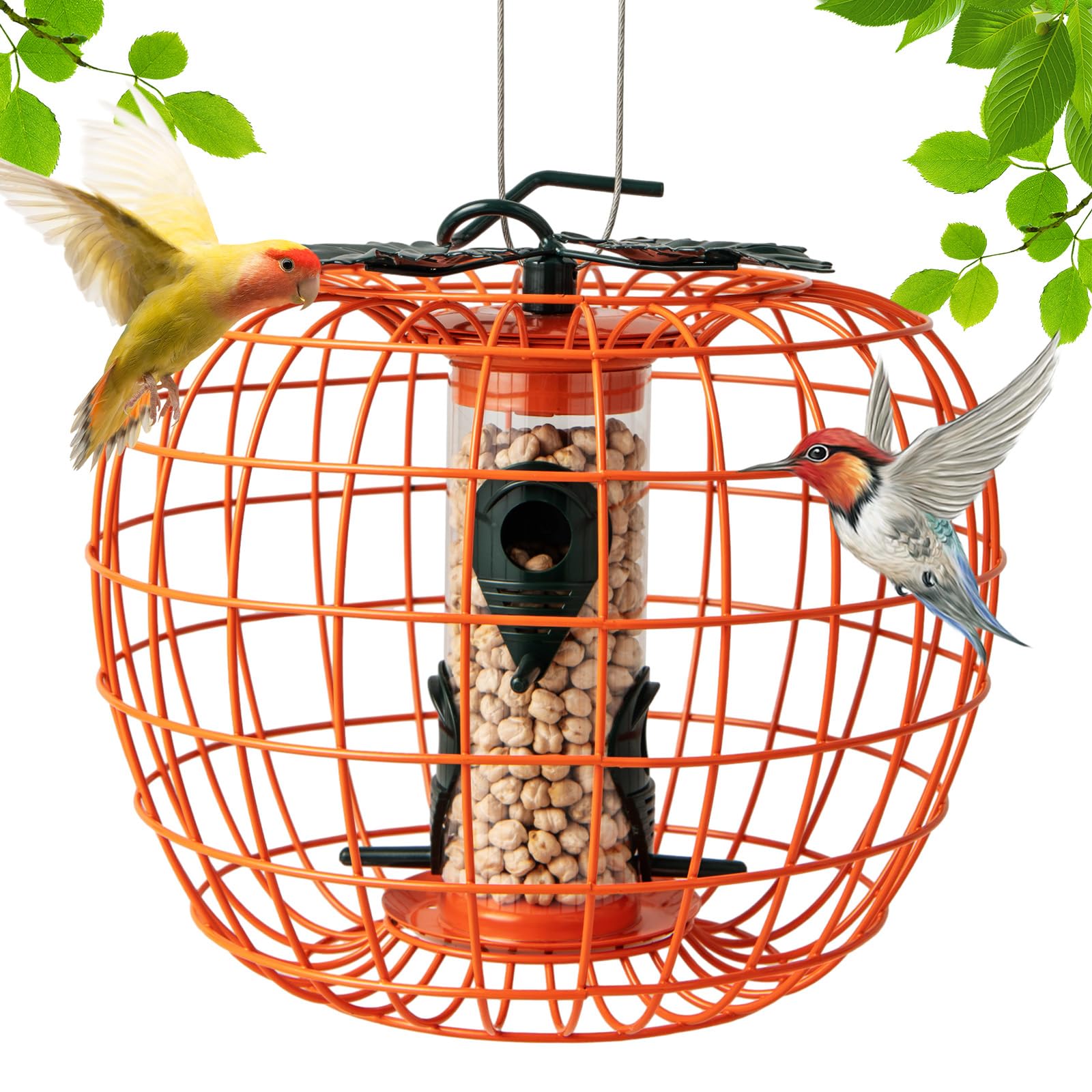 Giantex Bird Feeder, Hanging Wild Bird Feeders, Squirrel Proof Metal Frame, 4 Ports, 360° Feeding