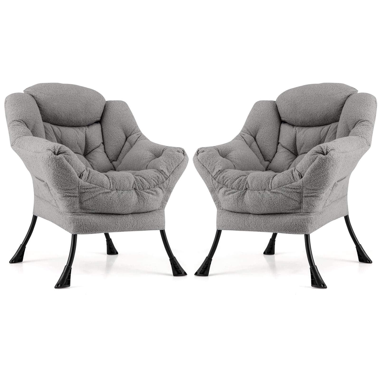 Giantex Set of 1/2 Lazy Chairs, Modern Sherpa Accent Chair w/Upholstered Single Sofa Chair w/Armrests & Side Pocket