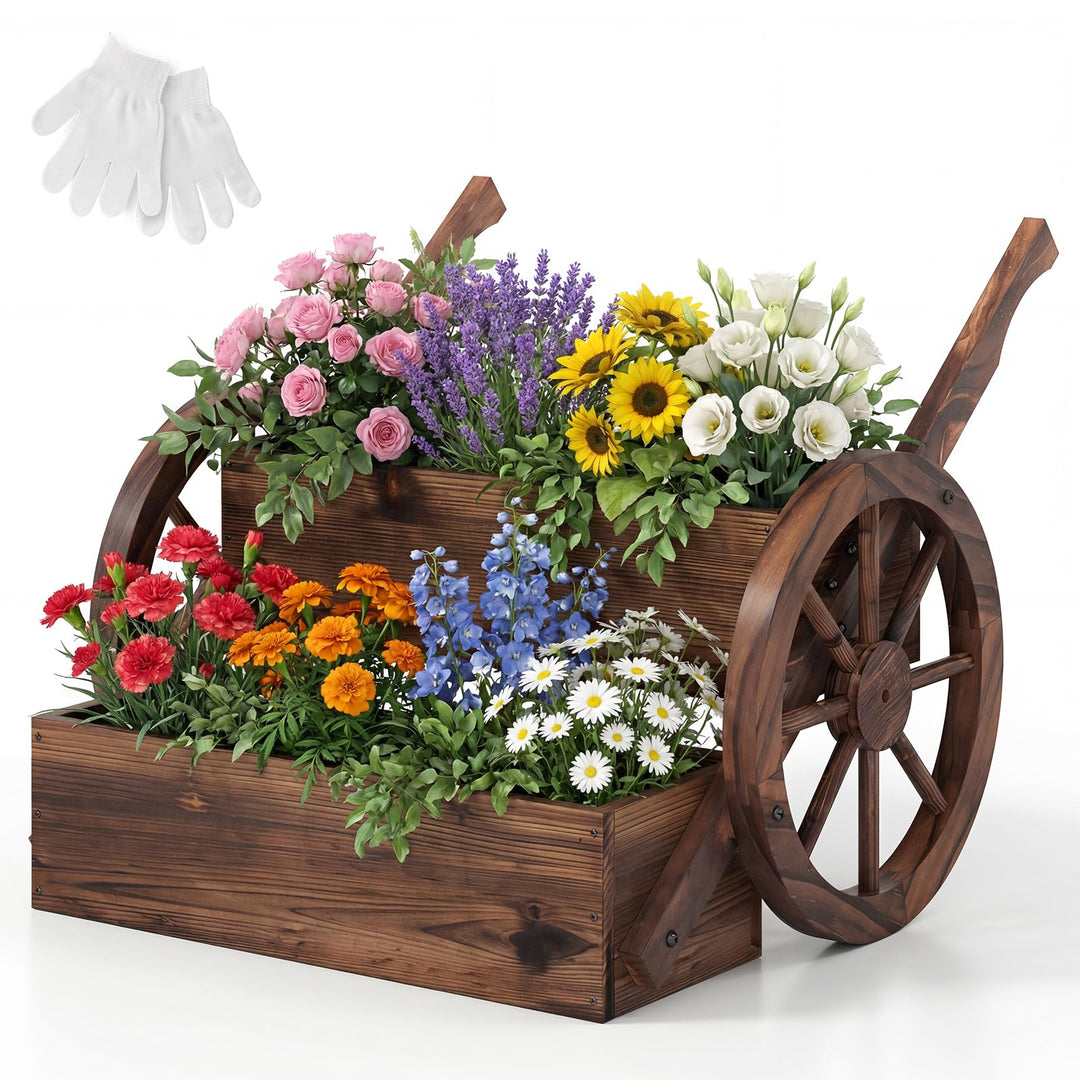 Giantex Wooden Wagon Planter Box with Wheels