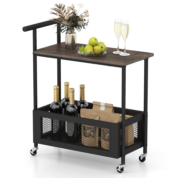 Giantex Rolling End Table with Handle 2-Tier Sofa Side Table with Open Shelf & Mesh Basket