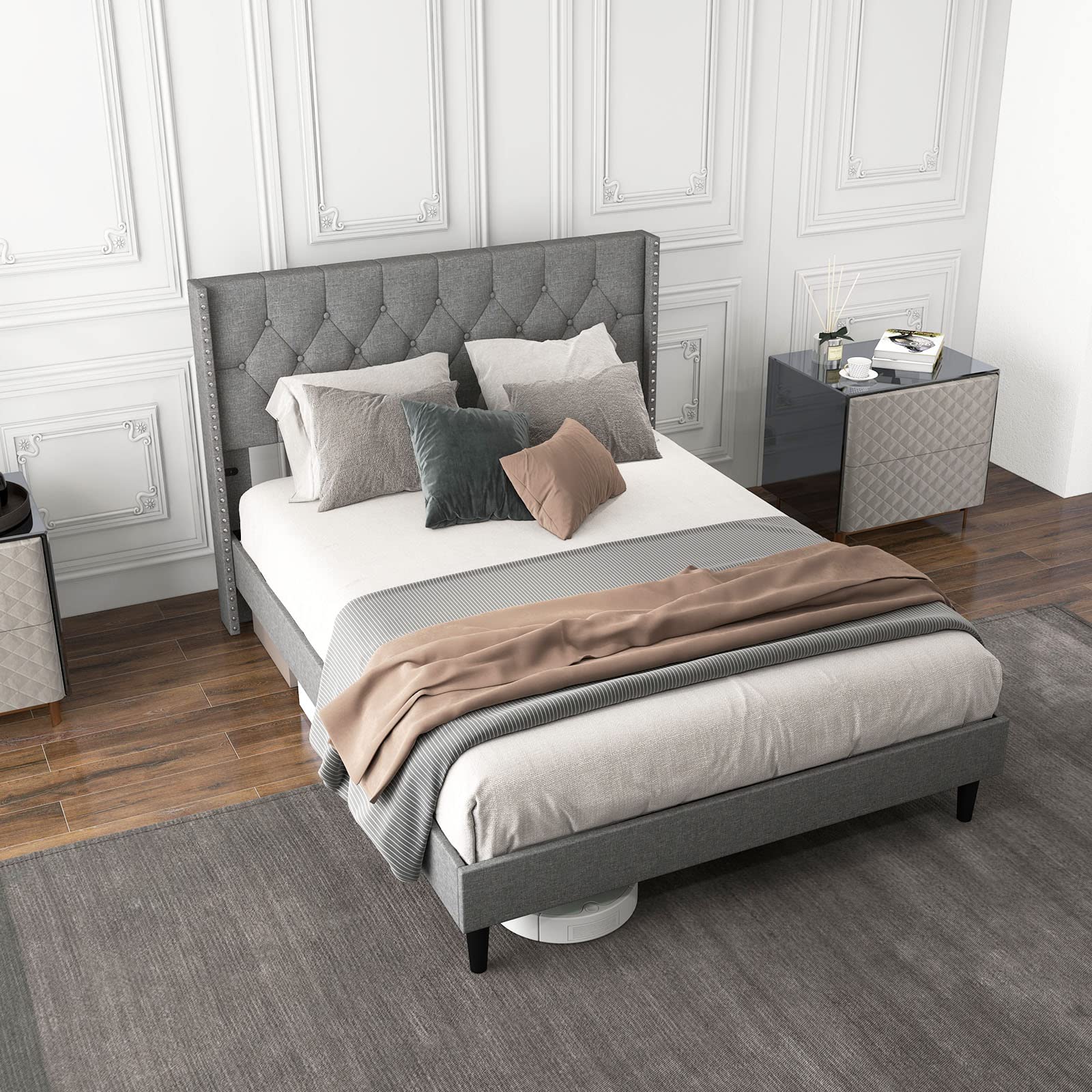 Giantex Full Size Linen Fabric Upholstered Platform Bed Frame