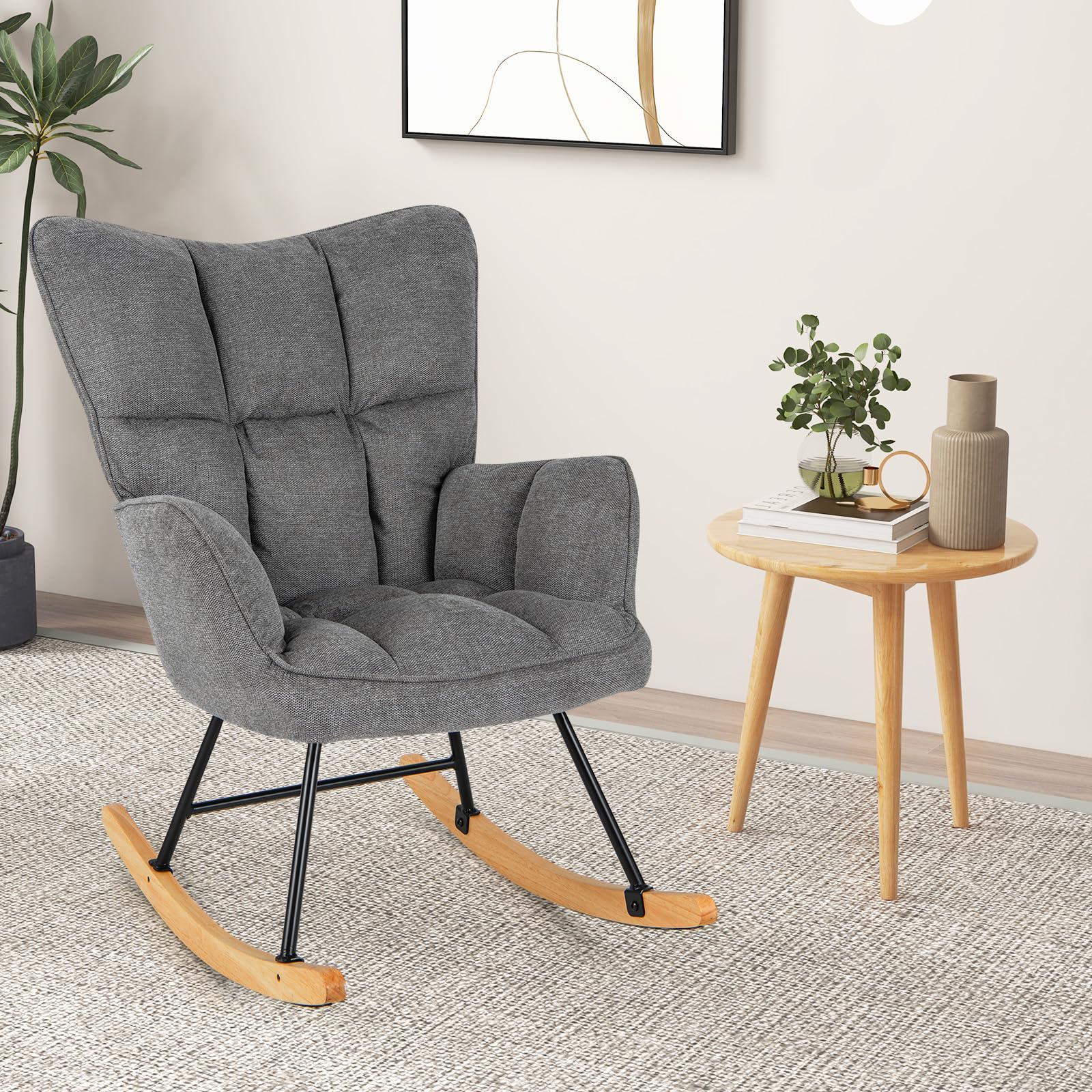 Giantex Rocking Chair Nursery, Modern Rocking Accent Chair w/High Backrest