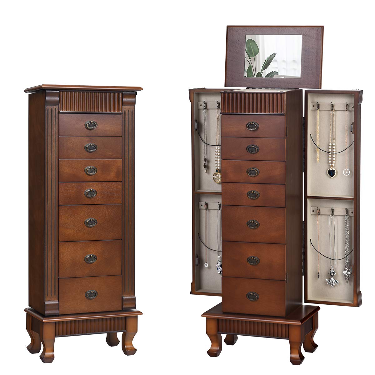 Standing Jewelry Armoire Cabinet Storage Chest - Giantex